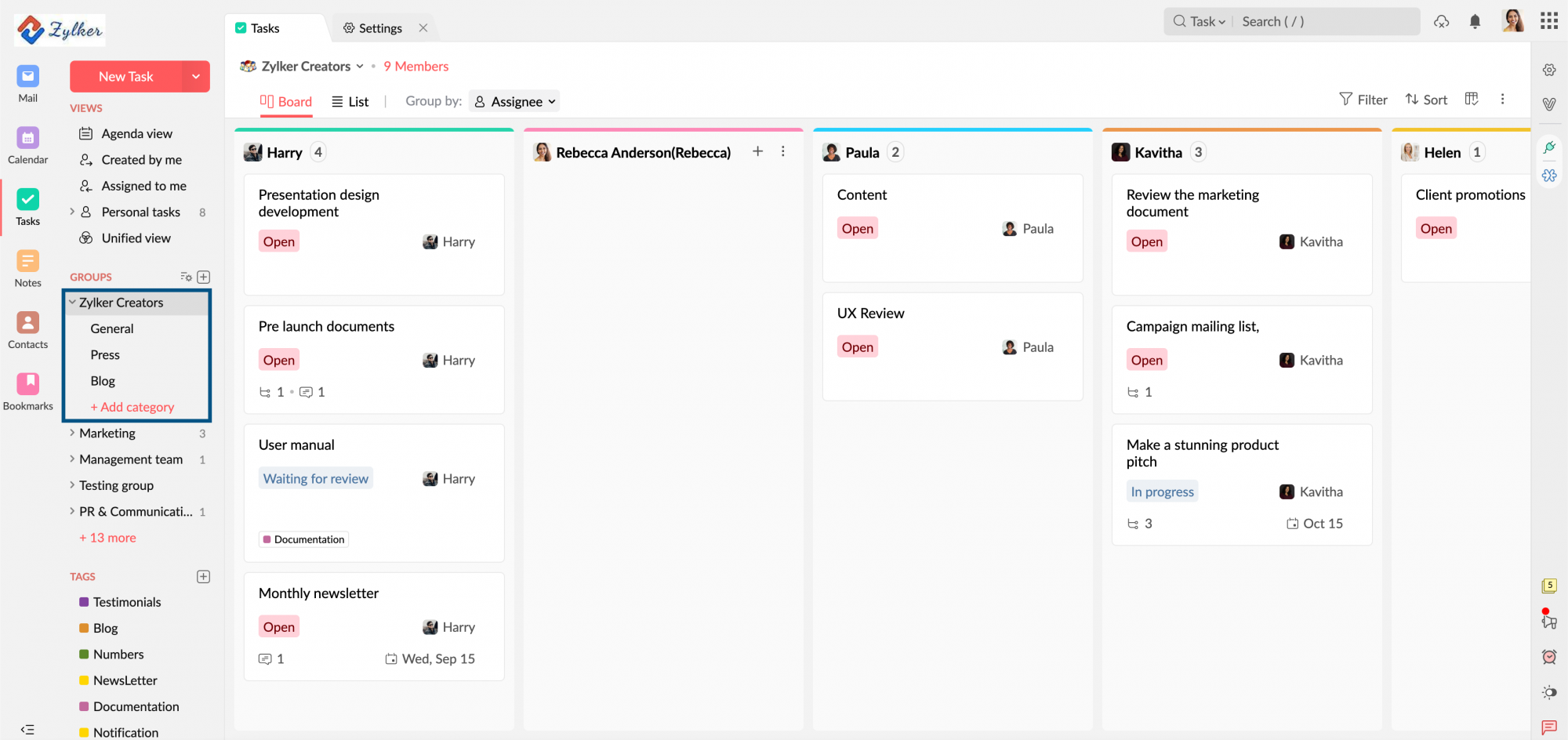 screenshot of Zoho ToDo